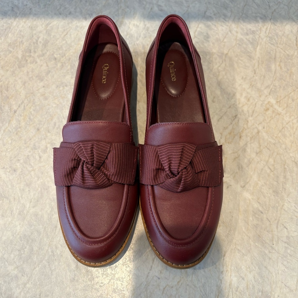 Quince Bow Penny Loafer Womens Size 9 Wine Italian Leather Dress Comfort Shoes.